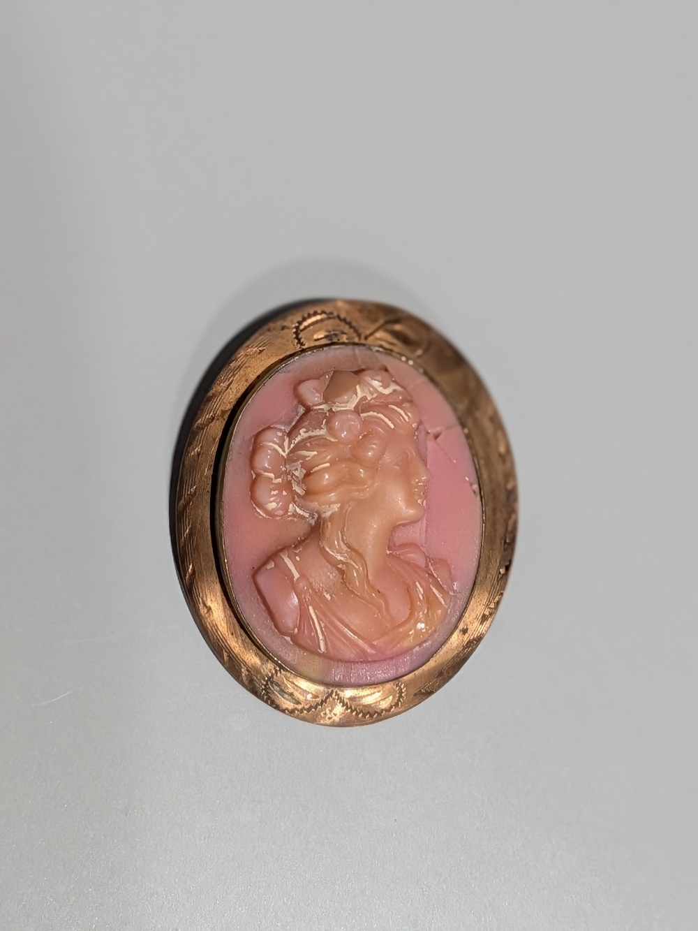 Vintage Pink Cameo Brooch in Gold-Tone Frame
